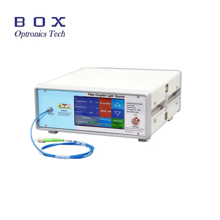 Quais são as características e vantagens distintivas da fonte de luz de banda larga ASE em comparação com uma fonte de laser convencional?